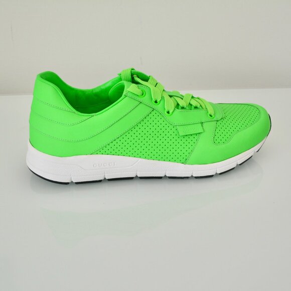 NIB GUCCI LEATHER NEON GREEN TENNIS MENS LOW TOP SNEAKERS - Picture 10 of 11